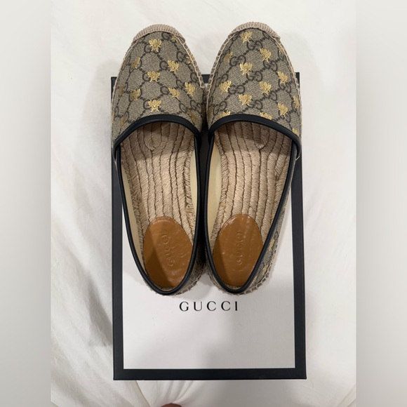 Gucci Shoes - Gucci Women's Espadrilles - Black and Gold Pattern